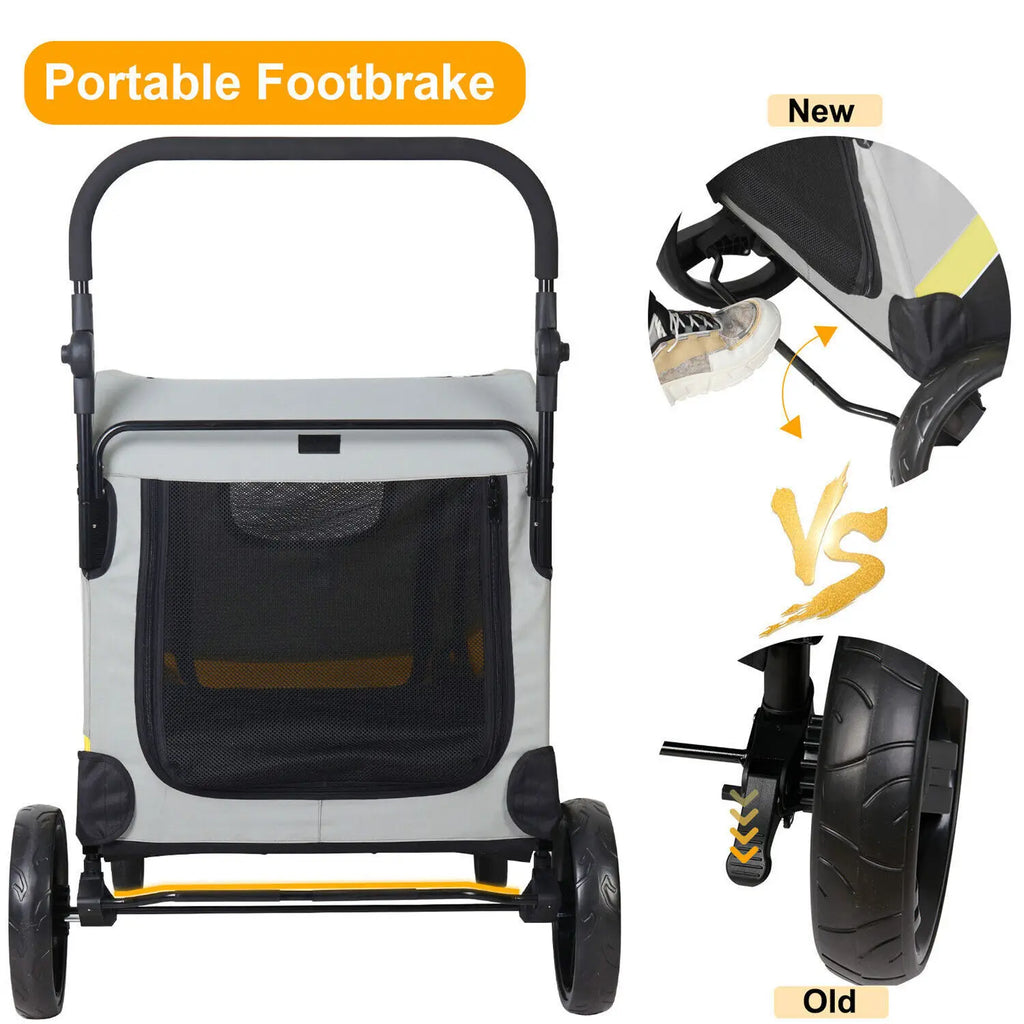 Heavy Duty Dog Stroller Foldable Pet Trolley Carrier Double Door Jogger Cart for Large Dogs Outdoor Walking Exercise 30 Inch