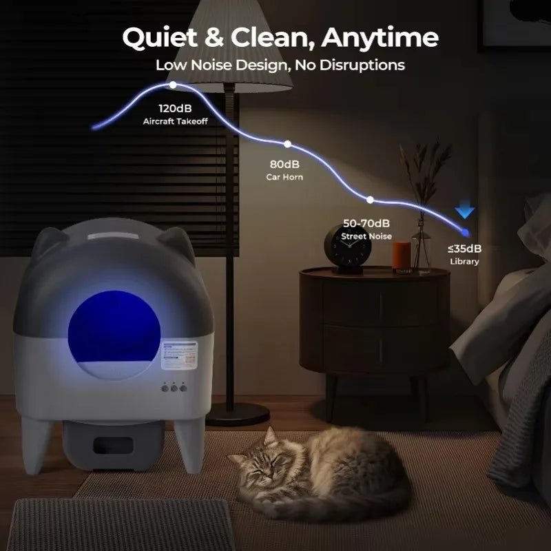 Automatic Cat Litter Box Extra Large Self Cleaning Litter Box with APP Control Odor Control for Multi-Cat Compatible