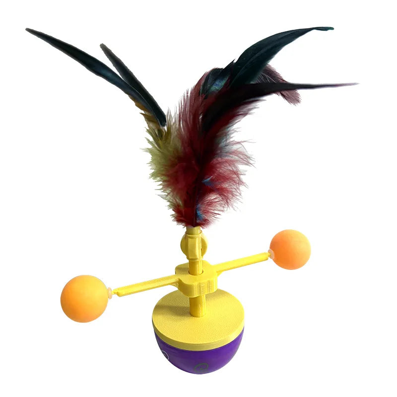 Cat Toy Tumbler Fun Teasing Interactive Feather Kitten Toy Scratching Ball Durable Bite Cat Accessories