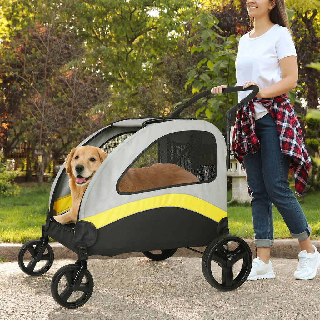 Heavy Duty Dog Stroller Foldable Pet Trolley Carrier Double Door Jogger Cart for Large Dogs Outdoor Walking Exercise 30 Inch