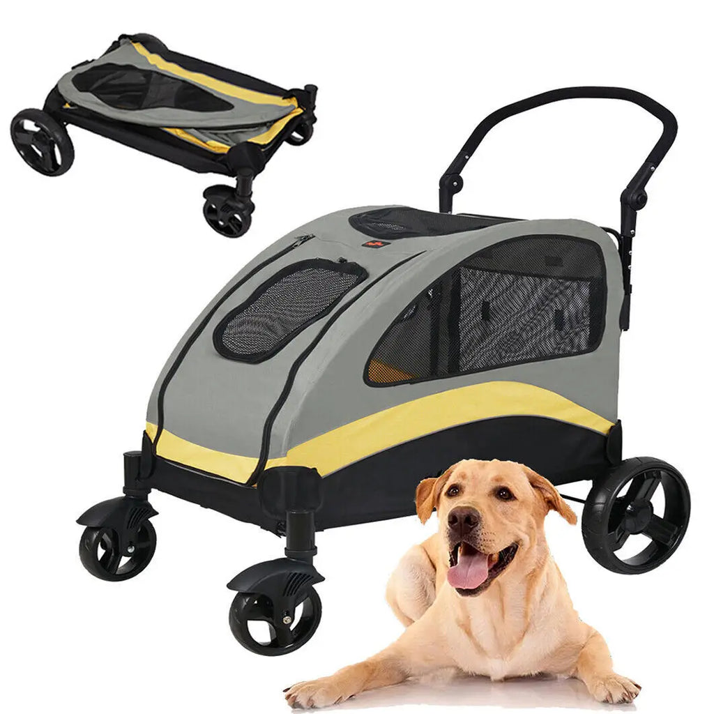 Heavy Duty Dog Stroller Foldable Pet Trolley Carrier Double Door Jogger Cart for Large Dogs Outdoor Walking Exercise 30 Inch
