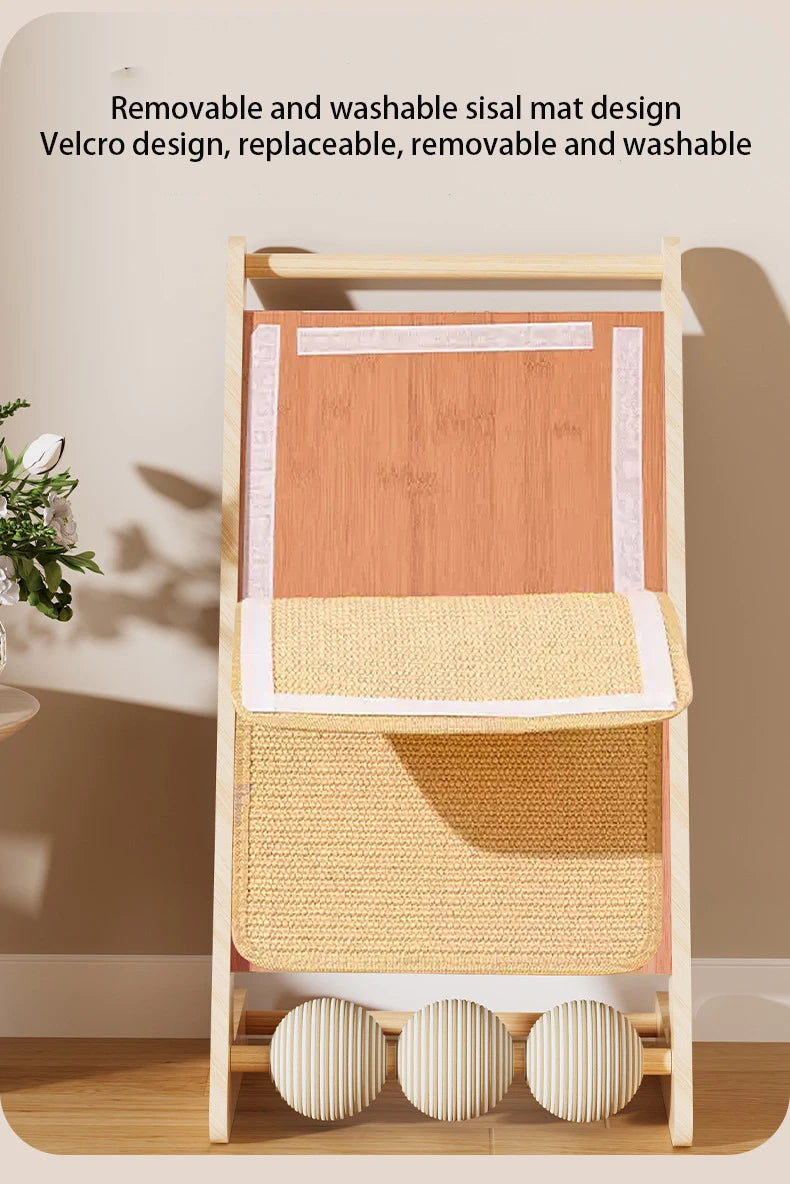 Wooden Sisal Cat Scratching Pads Vertical Cats Scratcher Post Detachable Wear-resistant Cat Scratch Board Kitten Grinding Toys