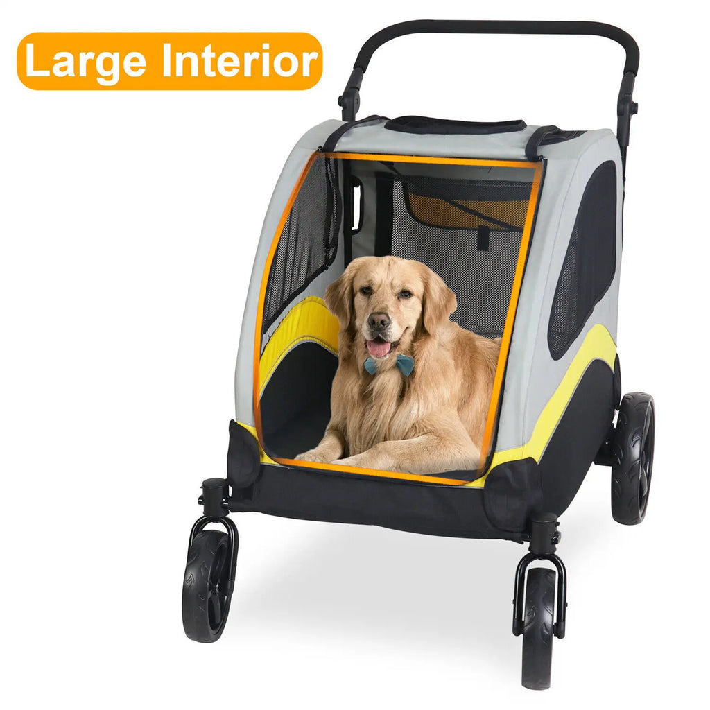 Heavy Duty Dog Stroller Foldable Pet Trolley Carrier Double Door Jogger Cart for Large Dogs Outdoor Walking Exercise 30 Inch
