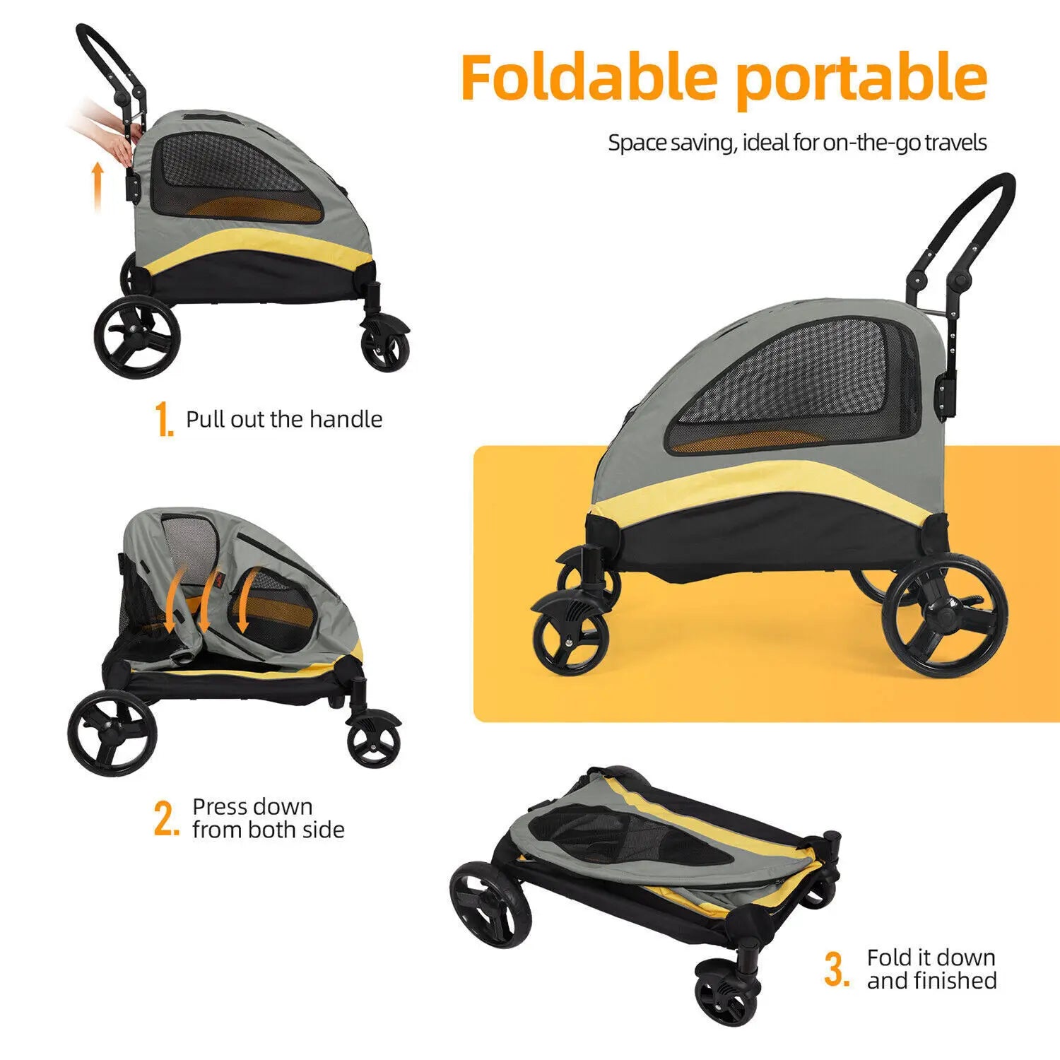 Heavy Duty Dog Stroller Foldable Pet Trolley Carrier Double Door Jogger Cart for Large Dogs Outdoor Walking Exercise 30 Inch