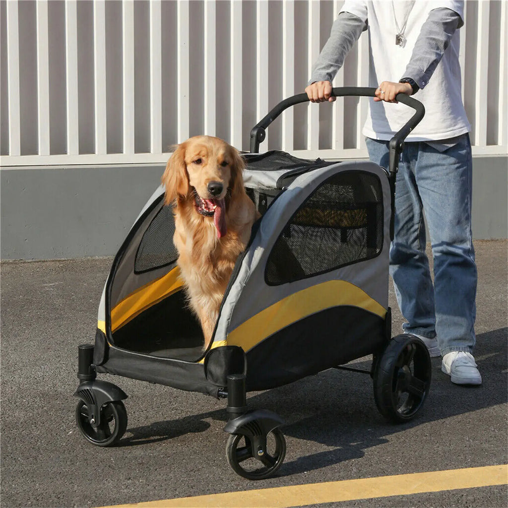 Heavy Duty Dog Stroller Foldable Pet Trolley Carrier Double Door Jogger Cart for Large Dogs Outdoor Walking Exercise 30 Inch