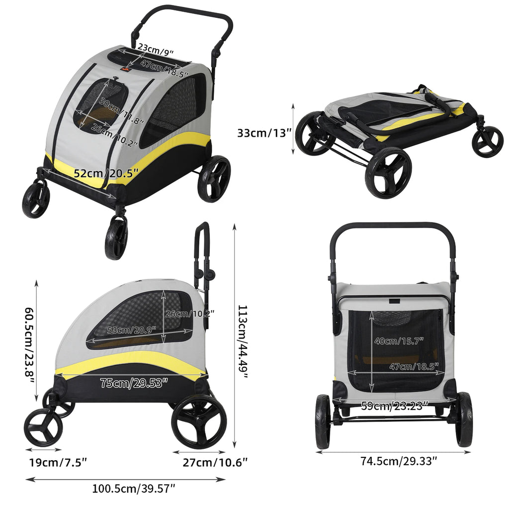 Heavy Duty Dog Stroller Foldable Pet Trolley Carrier Double Door Jogger Cart for Large Dogs Outdoor Walking Exercise 30 Inch