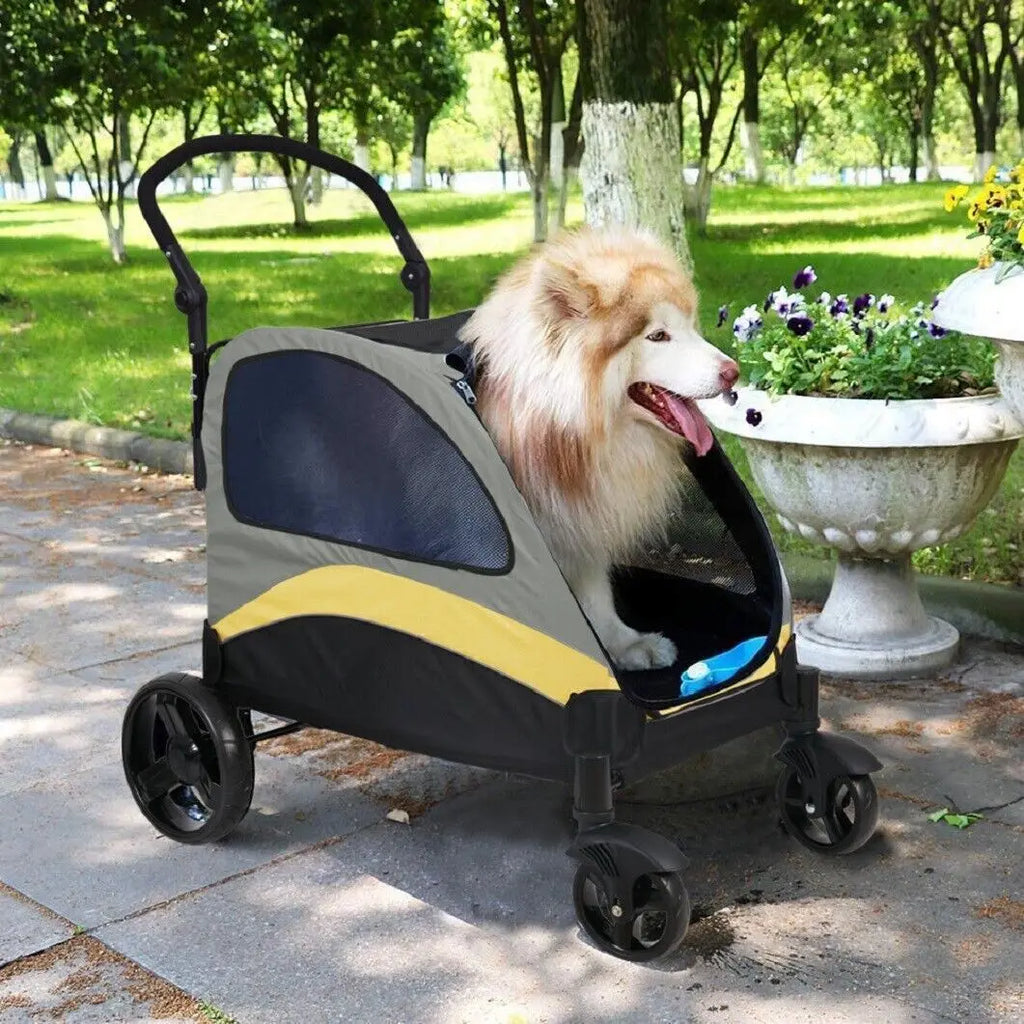 Heavy Duty Dog Stroller Foldable Pet Trolley Carrier Double Door Jogger Cart for Large Dogs Outdoor Walking Exercise 30 Inch