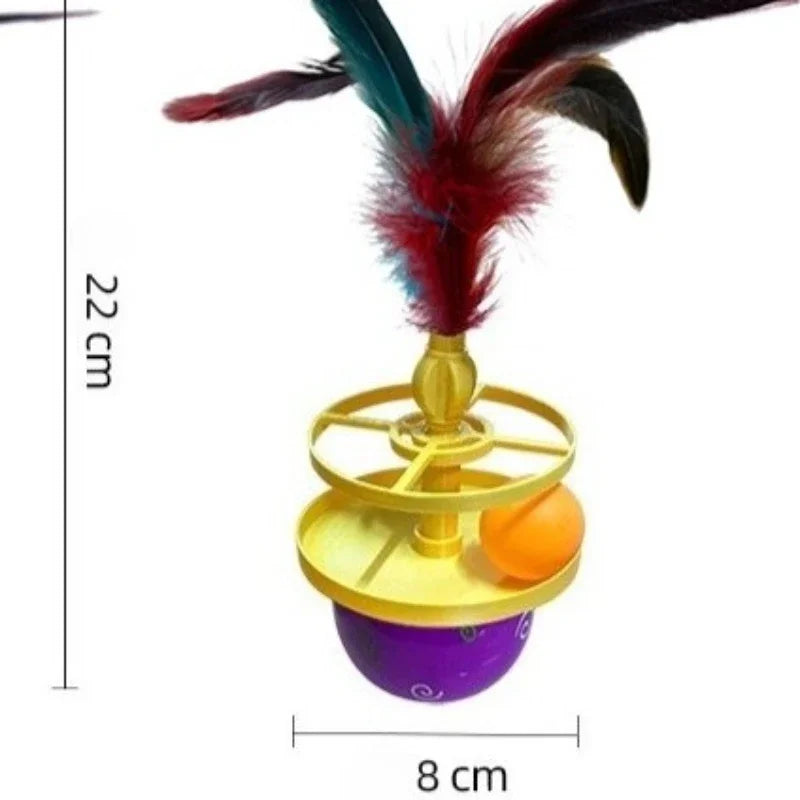 Cat Toy Tumbler Fun Teasing Interactive Feather Kitten Toy Scratching Ball Durable Bite Cat Accessories