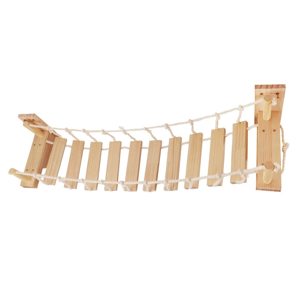 100cm Cat Roped Bridge Ladder Long for Indoor Cats Wall Mounted Climbing Steps Shelf Wooden Furniture for Cat Accessories